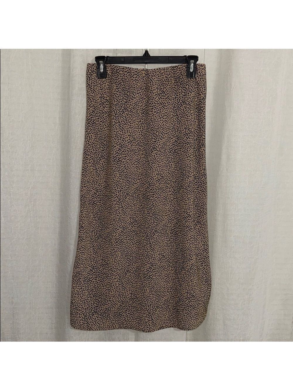Japna L Tan Black Spotted Polka Midi Skirt